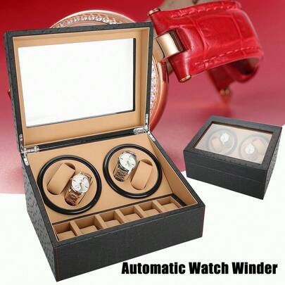Automatic Watch Winder, Top Automatic Watch Box, Box For 4 + 6 Watches, Premium Watch Box, For Storing Watches And Other Small Items, Black, Vintage