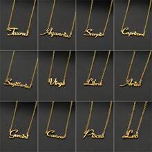 1 pieza Collar con colgante de los 12 signos del zodiaco en inglés, de acero inoxidable, accesorio de joyería con capas sencillo y personalizado para mujeres