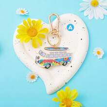 Personalisierter Schlüsselanhänger, Schlüsselkette, Taschendeko mit Friedens-Liebe-Hippie-Bus-Motiv, Schule