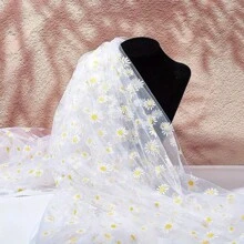 Eleganter Gänseblümchen-Spitze Tischläufer - 200cm, Polyester-Tüll-Stoff in Grasgrün/Champagner/Schwarz - perfekt für Hochzeiten & Sommerfeste, Hochzeitstischdecke, Dekoration, Tischüberzug