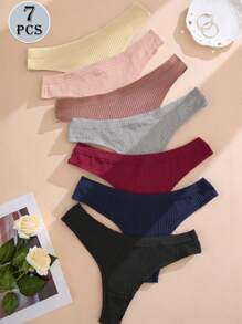 7pcs Set Seamless Low Waist Panties Sexy Ribbed Underwear Women Comfortable Breathable Panty Yoga Sports Briefs Thongs For Women