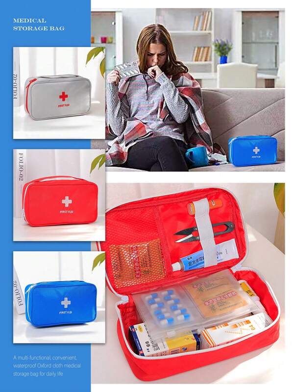 First Aid Emergency Preparedness Oxford Cloth Medical Bag, Portable Travel Storage Organizer Pouch, Outdoor Handheld Medical Kit, Home Medicine Pouch, Large Capacity Medicine Storage Bag