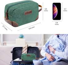 Men's Toiletry Bag, Leather And Canvas Travel Toiletry Bag, Dopp Kit For Men, Travel Bathroom Bag Men's Shaving Kit, Travel Kit Small Bags For Men, Shaving Bag For Travel Accessories (Green) - 綠色 - 查看 7