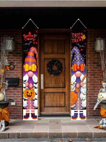 万圣节侏儒横幅 2 件 - 70*11 英寸悬挂横幅，用于门廊和派对装饰，适合室内和室外，万圣节派对背景装饰对联