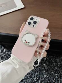 Carcasa de teléfono móvil talla grande reciente de 2025 con espejo de oso y cordón para teléfono móvil