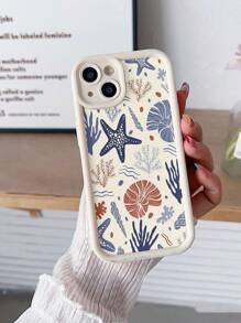 Ocean Octopus Printed Beige Textured Thick Anti-Fall Protective Phone Case, Compatible With IPhone 16/15/14/XR/XS/X/7/8, IPhone 15 Pro Max/13 Pro Max/14 Pro Max, IPhone 13/14/11/12 Pro Max, IPhone 14/7/8/15 Pro Max 13, IPhone 14, IPhone 11, IPhone 12 Pro, XS TPU Soft Anti-Fall Phone Case