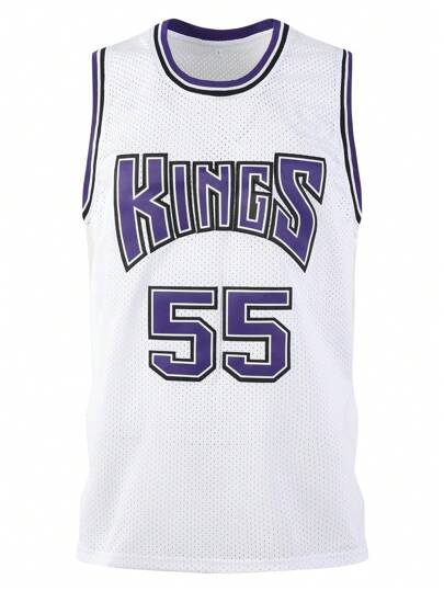 Atonmore Camisa de basquete masculina, nº 55, cor branca, top de basquete bordado e costurado, colete esportivo sem mangas