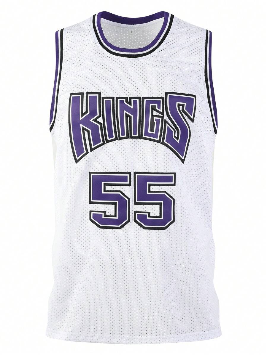 Atonmore Men's Basketball Jersey, No.55 White Color, Embroidered & Stitched Basketball Top, Sleeveless Sport Vest - White - View 1