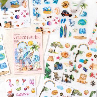 مجموعة ملصقات زخرفية، مجموعة ملصقات من مواد سلسلة الحياة المريحة، ملصقات مواد ديكور منظر الحياة، لوازم مدرسية، عودة إلى المدرسة