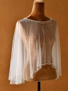 1 pieza Chal nupcial, decoración de perlas falsas, minimalista y lindo, adecuado como accesorio para vestido de novia, ropa de otoño para mujer