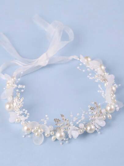 1件白色叶子花朵发箍，金色花朵发饰，情人节配饰，婚礼发饰