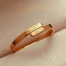 [1 Peça Anel Confie em Deus] 1 Peça Anel Ajustável de Aço Inoxidável Dourado com a Inscrição "Confie em Deus" | Design Elegante e Minimalista | Perfeito para Presentear Amigos em Festas ou Ocasiões Especiais, Usar como Inspiração