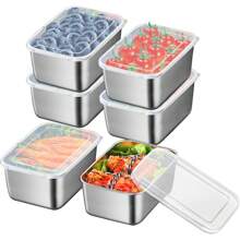 [Bestseller]5/6/8-Piece Stainless Steel Airtight & Leakproof Storage Set | Square Stackable Design, Reusable, Essential For Family Outdoor Picnics, Practical Good For Holiday Gifts