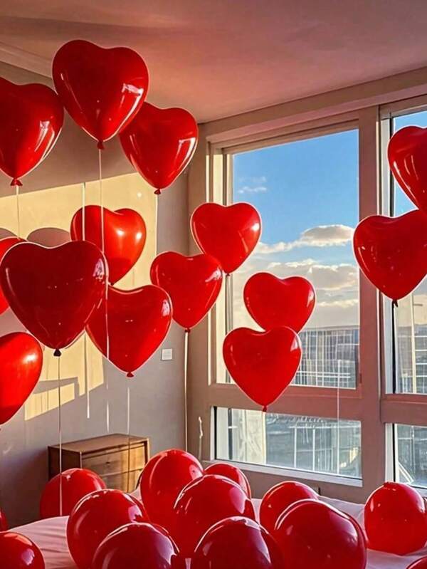 10pcs-200pcs 10 Inch Red Heart Shaped Latex Balloons, Suitable For Birthday Party Decoration, Valentine's Day Decoration, Proposal, Engagement Decoration, Wedding Decoration, Room Decor, Outdoor Photo Props