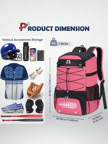 Baseball Backpack For Youth & Adults - Lightweight Softball Bat Bag With Shoe Compartment | Waterproof Sports Bag With Helmet Holder & Fence Hook | Holds Bats, T-Ball & Softball Gear - Hồng - Xem 5