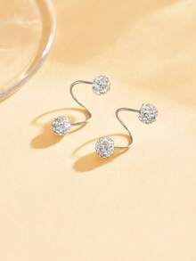 1 Pair Creative Minimalist Fashion Elegant Rhinestone Double-Head Screw Earrings, Suitable As Holiday Gift, Party/Event Wear - Silver - View 4