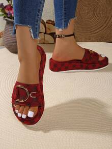 Thick-Soled Platform Wedge Slipper Sandals For Women, Summer Outdoor Fashion Beach Shoes, 2024 New Design - Burgundy - View 2