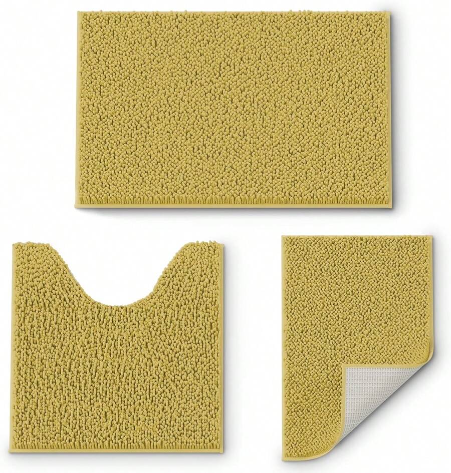 Bathroom Rug Set, Cute Bathroom Rugs, Chenille Bath Rug Sets 3 Piece, Ultra Soft Non-Slip Bath Rug, And Absorbent Bathroom Rug Set, Easy Clean, Plush Bath Mat For Bathroom, Tub, Shower,Yellow - Yellow - View 1