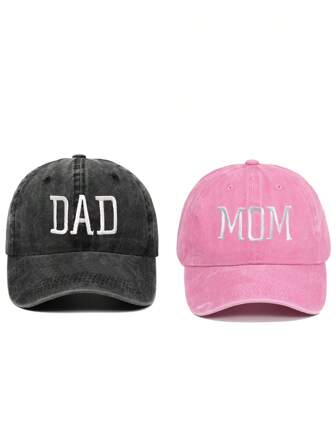 2pcs "Mom" And "Dad" Embroidered Baseball Caps, Breathable, Fashionable Unisex Design Suitable For Travel, Outdoor Activities