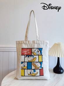 Disney 1 bolso de lona con diseño de Mickey/Winnie the Pooh/Goofy/Pluto/Minnie/Donald Duck/Daisy, bolso de hombro casual de playa, de gran capacidad y reutilizable para compras, con estampado floral para mujer, ideal para uso diario, salidas, compras o vuelta al colegio