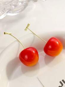 1 paire de boucles d'oreilles rétro style européen et américain, cerises. Boucles d'oreilles de fleurs séchées et de fruits délicats, de mode et polyvalents. Accessoires élégants et frais pour femmes