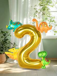 Set de 5 globos con temática de dinosaurio, que incluye globos de papel de aluminio con números dorados y verde salvia de 40 pulgadas + globos de papel de aluminio en miniatura con diseños de dinosaurios, perfectos para fiestas de cumpleaños y decoración con temática de dinosaurios - Multicolor - Ver 23