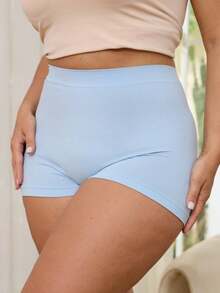 3条装加大码女士高腰舒适比基尼内裤，弹力松紧腰带透气休闲纯色短裤 - 彩色 - 查看 4