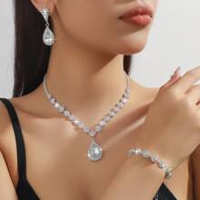1 Pair Of Earrings + 1 Necklace + 1 Bracelet Elegant Jewelry Set Silver Plated Inlaid Rhinestone Multi Colors For U To Choose Match Daily Outfits