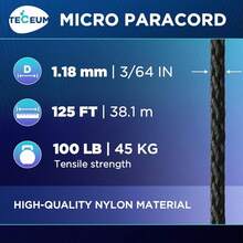 TECEUM Micro Paracord – 118 Mm X 125 Ft – Micro Utility Cord – Thin Braided Paracord Rope – Best Crafting, Projects, Fishing, Camping – Wind Chime – Survival Strong String - 黑色 - 查看 4