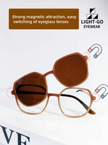 LIGHT-GO EYEWEAR 3 pièces/Set Lunettes à monture complète asymétrique géométrique pour femmes + clip-on convenant pour la lecture quotidienne et la conduite