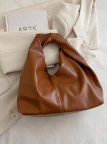 Bolso de hombro de piel sintética de unicolor y moda versátil, bolso tipo baguette minimalista casual y pequeño para mujer