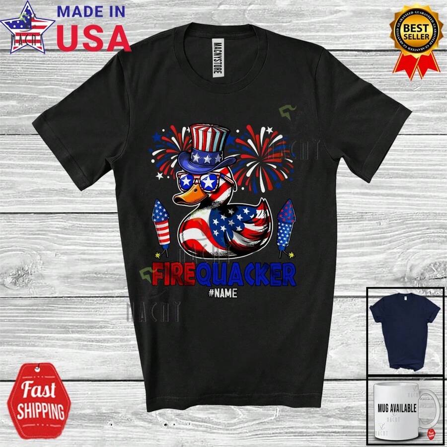 Firequacker; 4th Of July Duck Firecracker; Custom Name Patriotic Farmer T-Shirt To Be Popular Gay - Black - View 1