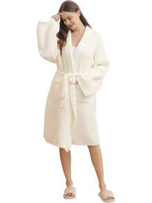 Bearberry Hooded Robe Cozy Leopard Robe Lightweight Soft Plush Bathrobe With Pockets For Women - 粉色 - 查看 6