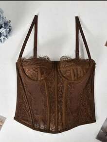 Lace Corset With Boning – Sexy Transparent Top In Fashion Lingerie Style" - 鏽棕色 - 查看 2