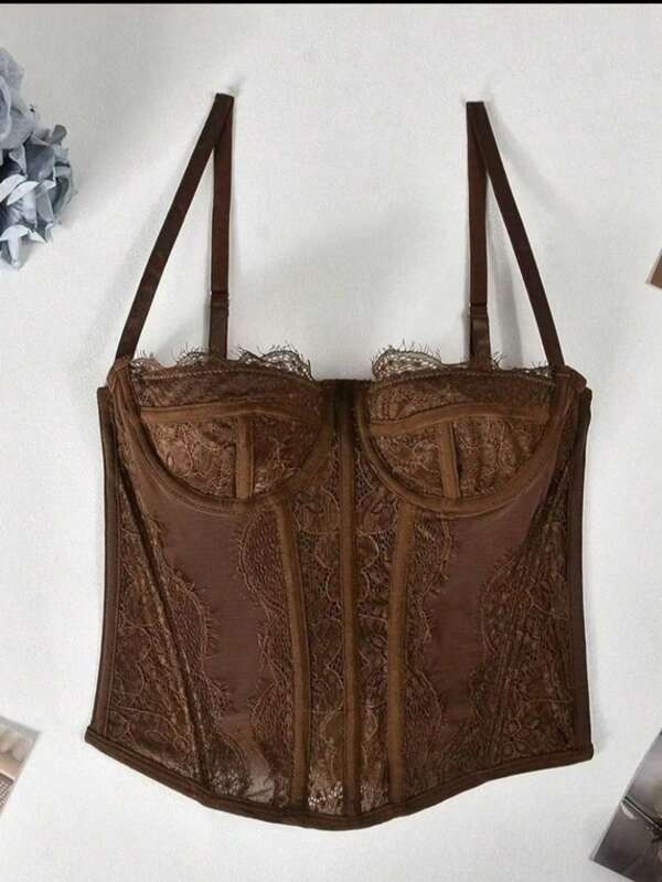 Corset Rendado com Barbatanas – Top Sexy Transparente Estilo Lingerie Fashion"