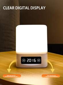1pc LED Rechargeable Bedside Lamp, Level 3 Dimming, Digital Clock And Touch Control, Child/Adult Night Light, Sleeping Companion