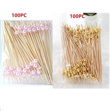 500/200/100PCS Cocktail Picks, Fancy Toothpicks For Appetizers, Decorative Skewers For Appetizers Drinks Party Fruit, 4.7 Inch Long Wooden Bamboo Gold Ball Food Sticks Charcuterie Boards Accessories