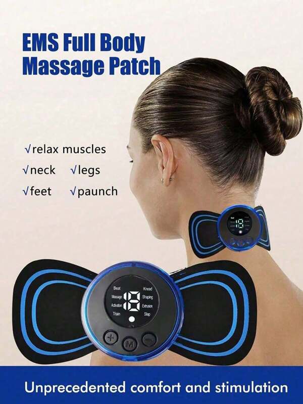 1 pieza Masajeador eléctrico EMS para el cuello, mini masajeador de cuello, pegatina de masaje eléctrico, parche de masaje corporal portátil, adecuado para hombres, mujeres, hombros, brazos, piernas, 8 modos, 19 niveles