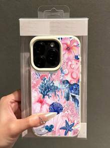 1 pieza Nuevo Estuche protector de teléfono con estampado de hibisco rosa, tulipán, oso de peluche, caja de música con dados, estrella de mar de arándano, concha de mar, tortuga marina y coral, hecho de TPU mate a prueba de golpes, compatible con Apple 16 Pro Max/15 Pro/14 Plus/13/12 Pro Max/11, Galaxy S24 Ultra/S23 FE/S22/S21/S10, A54/A35/A14/A05S