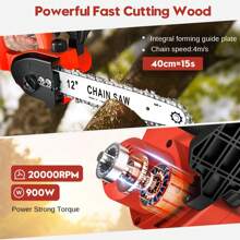 Electric Chainsaw, 12-Inch Cordless Chainsaw With Brushless Motor And 2 12800mah Batteries For Wood Cutting, Tree Trimming, Gardening, Yard And Garden Tools