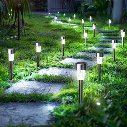 8/10/12 Pieces Outdoor Solar Path Lights, Stainless Steel Solar Outdoor Waterproof Lights, 35 MA LED Landscape Lighting Sidewalk Lights, Halloween/Christmas Solar Decorations, For Garden/Terrace/Lawn/Pattern/Pattern/Pattern/Driveway-Warm/White Lights