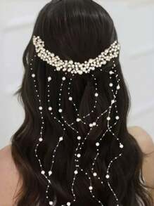 1 Pc Multi-Layer Faux Pearl Tassel Hair Ornament, Elegant Headpiece For Women, Suitable For Wedding, Party