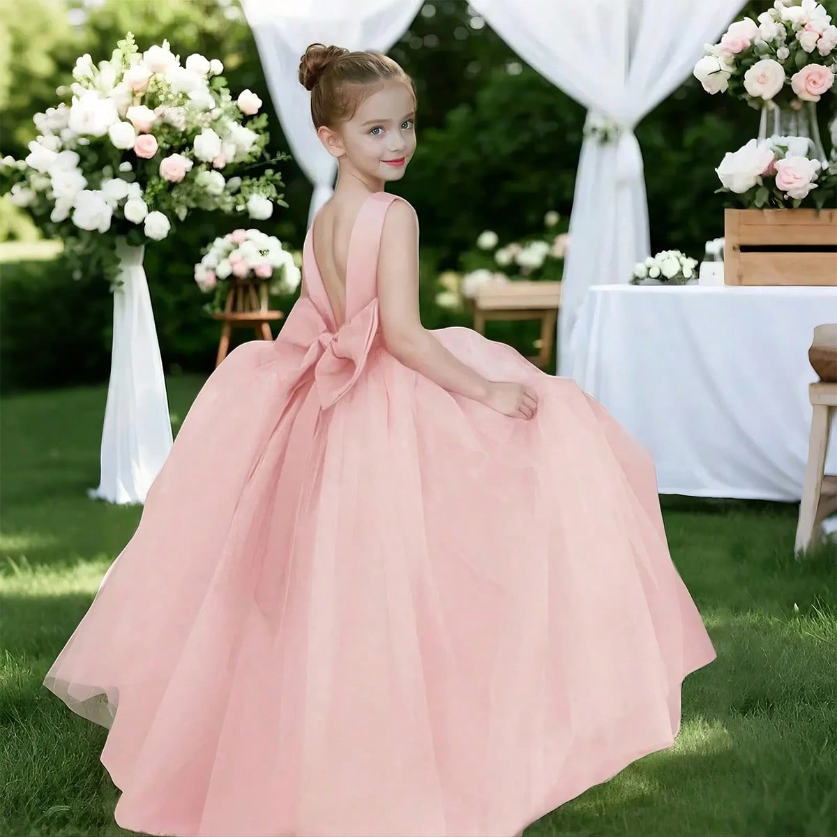 Elegantes Tween Mädchen Kleid mit Kunstperlen-Schleife und Tüll, geeignet für Hochzeit, Abschlussball, Geburtstag, Braut, Abschlussfeier, Sommer - OFIMAN - Modalova