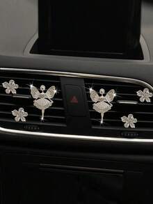 3pcs/6pcs Rhinestone Ballet Girl 5-Petal Flower Shaped Air Vent Clip, Car Decoration & Fragrance Holder - Multicolor - View 5