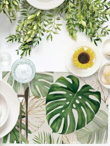 1/4/6/8/12 Pieces Palm Leaf Set Table Mat, Tropical Green Dracaena Plant Table Mat, Hawaiian Seasonal Kitchen Restaurant Table Decoration, Holiday Party Home Decor - Multicolor - View 5