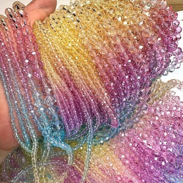 10 Strands Rainbow Color Austria Faceted Crystal Beads Rondelle Glass Beads In 3/ 4/ 6/ 8mm Sizes For Jewelry Making And DIY Bracelet Accessories, Best For Christmas, Perfect For Thanksgiving