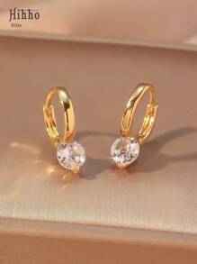Hihho 1 Pair Luxury Elegant Single Diamond-Shaped Cubic Zirconia Pendant Earrings, Suitable For Valentine's Day And Daily Wear