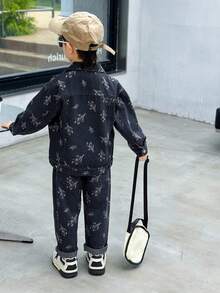 2pcs/Set Toddler Boys Denim Jacket And Pants Set, Suitable For Casual Wear, School, Outdoor Activities - Grey - View 3