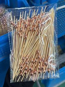 500/200/100PCS Cocktail Picks, Fancy Toothpicks For Appetizers, Decorative Skewers For Appetizers Drinks Party Fruit, 4.7 Inch Long Wooden Bamboo Gold Ball Food Sticks Charcuterie Boards Accessories