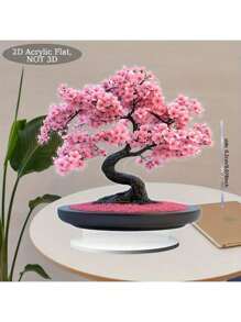 1pc Pink Cherry Blossom Acrylic Potted Tree Decoration - 2D Flat Desktop Display, Black Trunk And Bright Pink Flowers, Suitable For All Seasons Holiday Indoor Decoration, Is An Ideal Gift For Friends, Family, Traditional Style Decoration | Bright Flower Design, Cherry Blossom Decoration